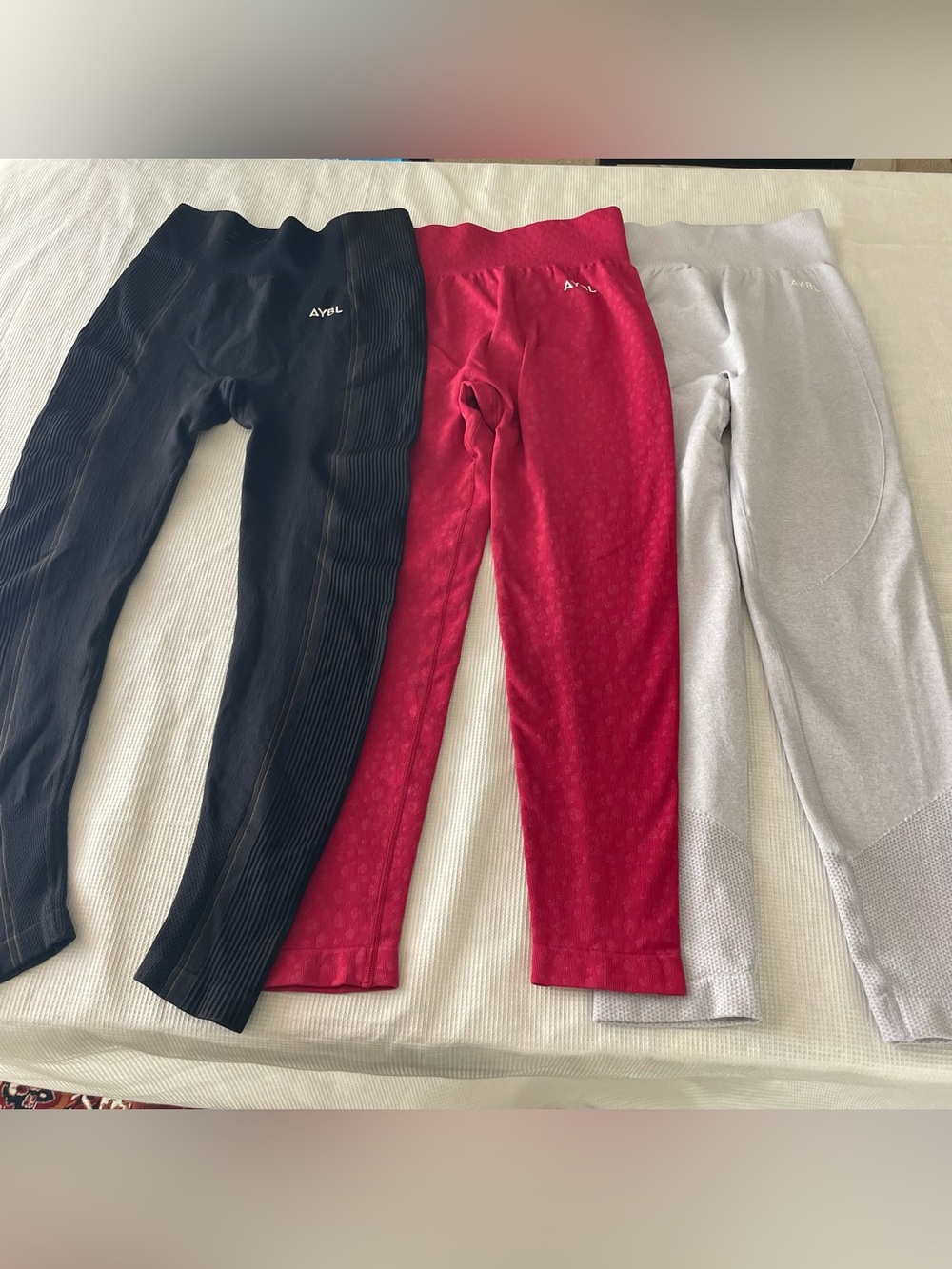 AYBL Women’s Leggings Lot of 3 Size M Seamless Black Red Gray Activewear